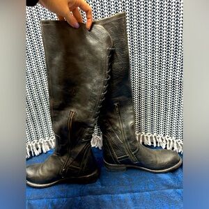 Bed Stu Knee High Lace up cobbler Boots - Black leather rustic - Sz 9